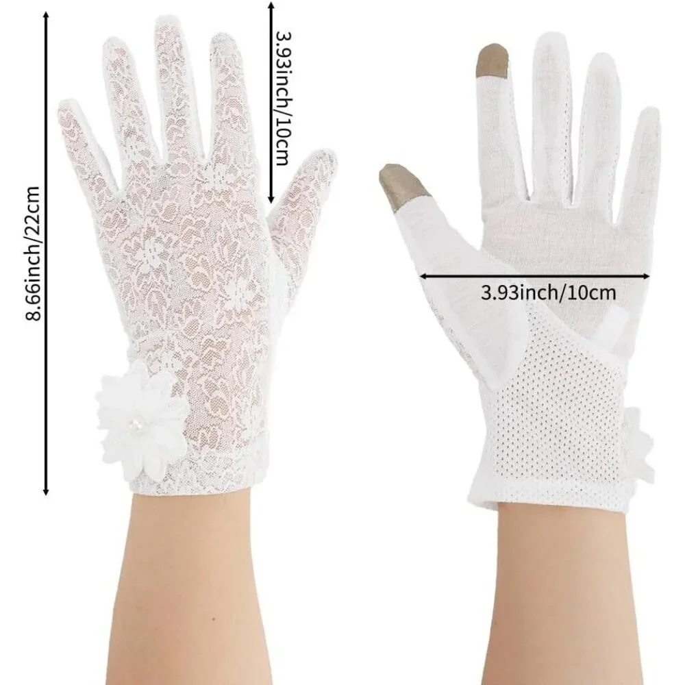 Women's Embroidery White Short Lace Wrist Gloves Design Party Accessories